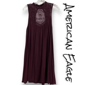 American Eagle Sleeveless Burgundy Mock Neck Mini Dress Lace Womens Size Medium